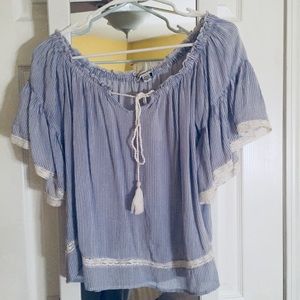 Blue and White Striped Blouse